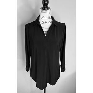 Jones New York Signature Women’s Medium Black Long Sleeve V Neck Blouse Top